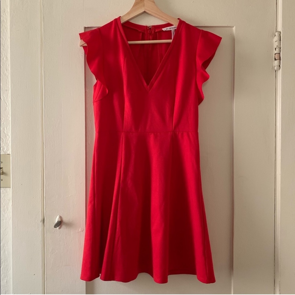 NWT BCBG Fit and Flare Dress Red flutter sleeve